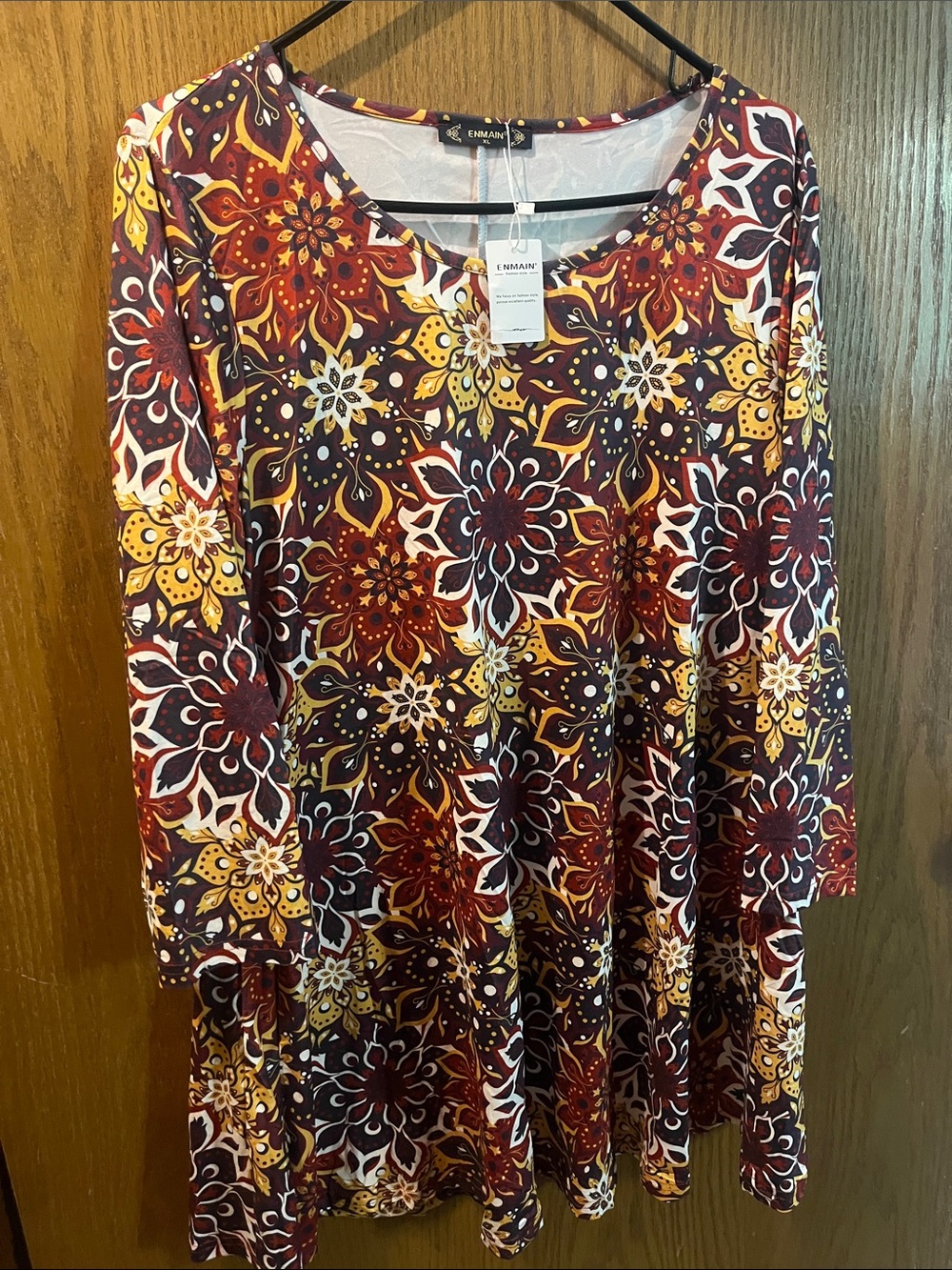 Floral Print Midi Dress in Burgundy & Mustard
